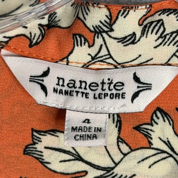 New Nanette Lepore Dress Womens 4 Orange Floral Crepe V Neck Pleated Slip - Picture 2 of 9